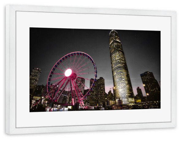 Poster mit Rahmen weiß "Hongkong night" artboxONE - Städte,Reise,Architektur,Reise / Asien