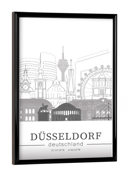 Poster mit schwarzem Rahmen "Dusseldorf skyline line art" artboxONE - Städte,Reise,Architektur,Städte / Düsseldorf,Kartografie