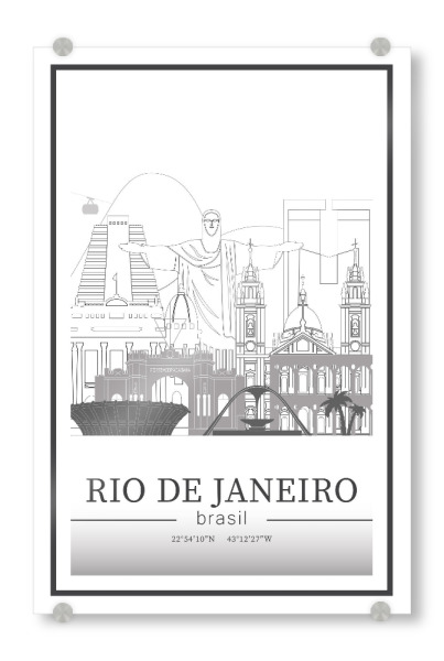 Acrylglasbild "Rio de Janeiro skyline line art" artboxONE - Städte,Reise,Architektur,Städte / Rio de Janeiro,Kartografie