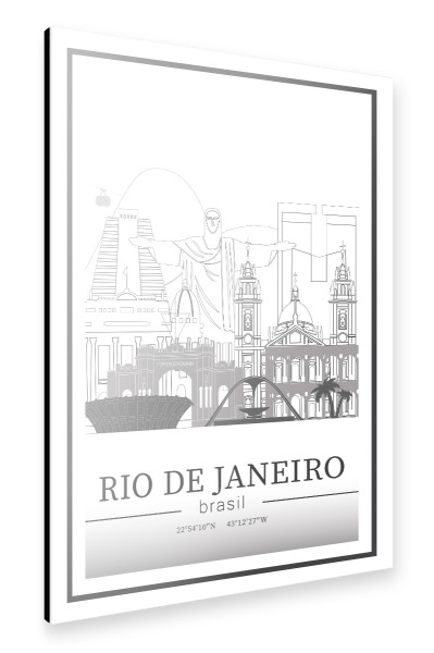 Alu-Dibond "Rio de Janeiro skyline line art" 30x20 cm artboxONE
