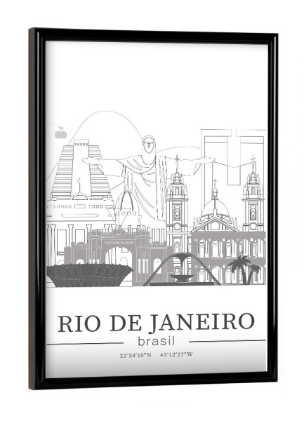 Poster mit schwarzem Rahmen "Rio de Janeiro skyline line art" artboxONE - Städte,Reise,Architektur,Städte / Rio de Janeiro,Kartografie