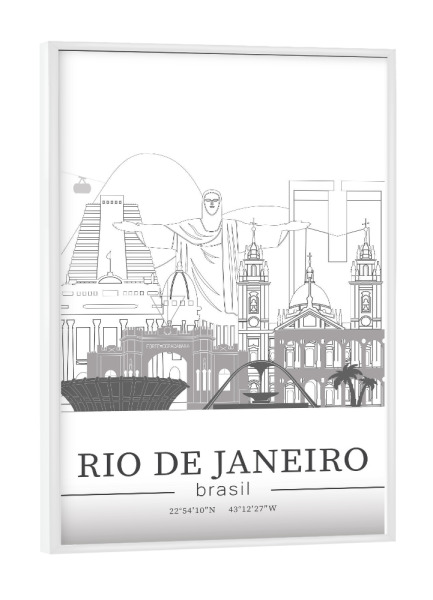 Poster mit weißem Rahmen "Rio de Janeiro skyline line art" artboxONE - Städte,Reise,Architektur,Städte / Rio de Janeiro,Kartografie