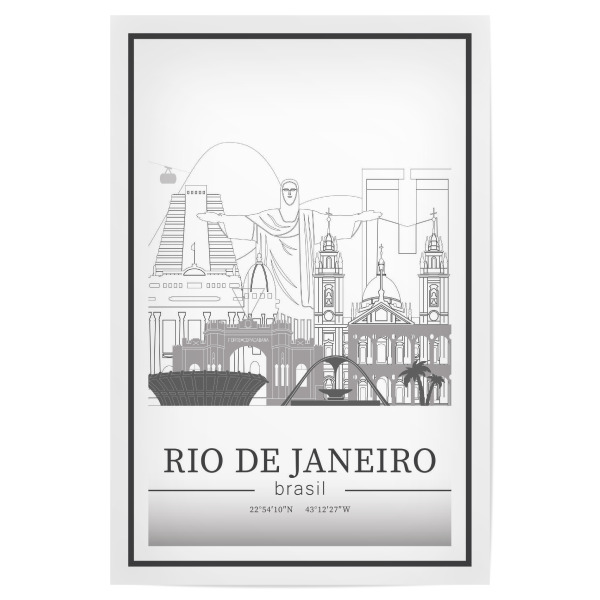 Poster "Rio de Janeiro skyline line art" artboxONE - Städte,Reise,Architektur,Städte / Rio de Janeiro,Kartografie