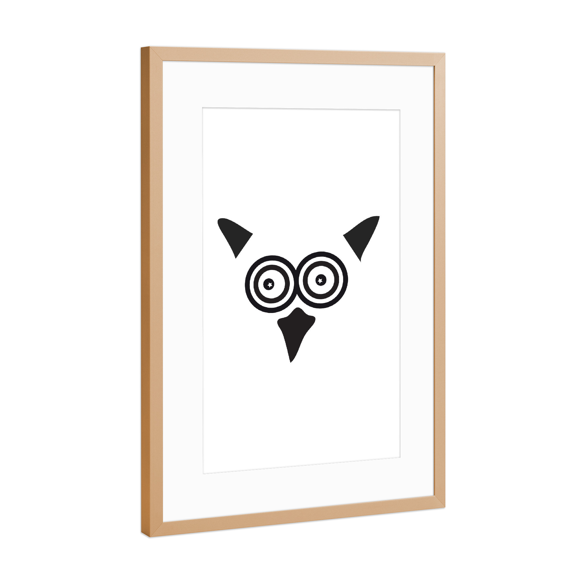 Poster mit Rahmen Kupfer "Eule Tierportrait schwarzweiß" artboxONE - Tiere