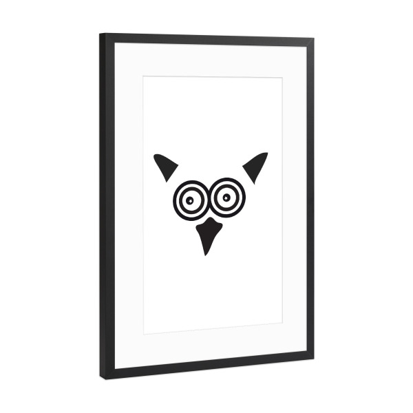 Poster mit Rahmen Schwarz (Metallic) "Eule Tierportrait schwarzweiß" artboxONE - Tiere