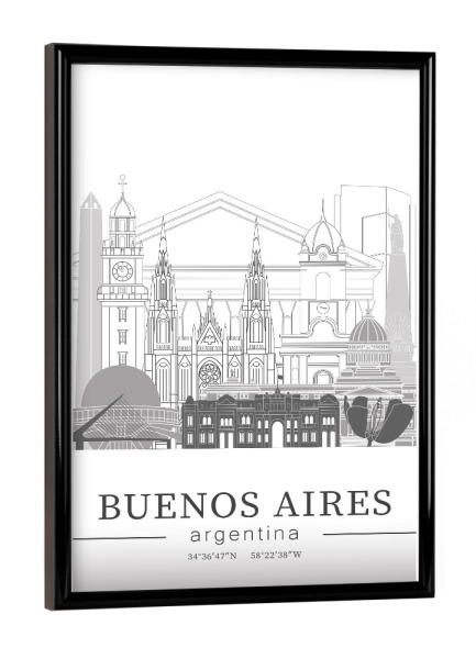 Poster mit schwarzem Rahmen "Buenos Aires skyline line art" artboxONE - Städte,Reise,Architektur,Kartografie
