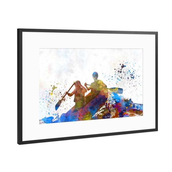 Poster mit Rahmen Schwarz (Metallic) "Rafting in watercolor-c" artboxONE - Sport