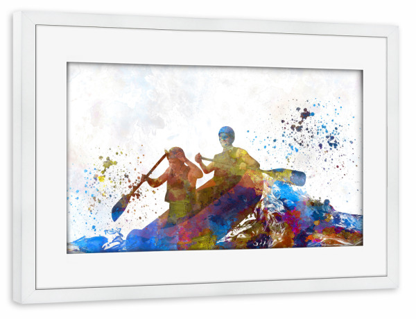 Poster mit Rahmen weiß "Rafting in watercolor-c" artboxONE - Sport