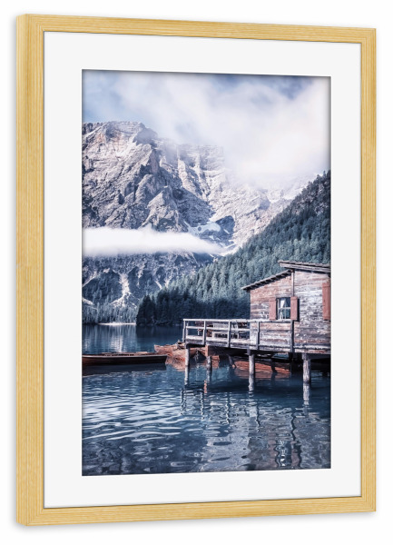Poster mit Rahmen kiefer "Braies in the morning" artboxONE - Natur,Reise,Architektur,Reise / Länder