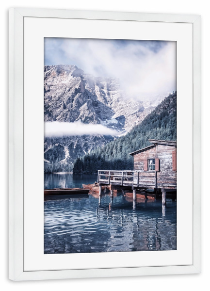 Poster mit Rahmen weiß "Braies in the morning" artboxONE - Natur,Reise,Architektur,Reise / Länder