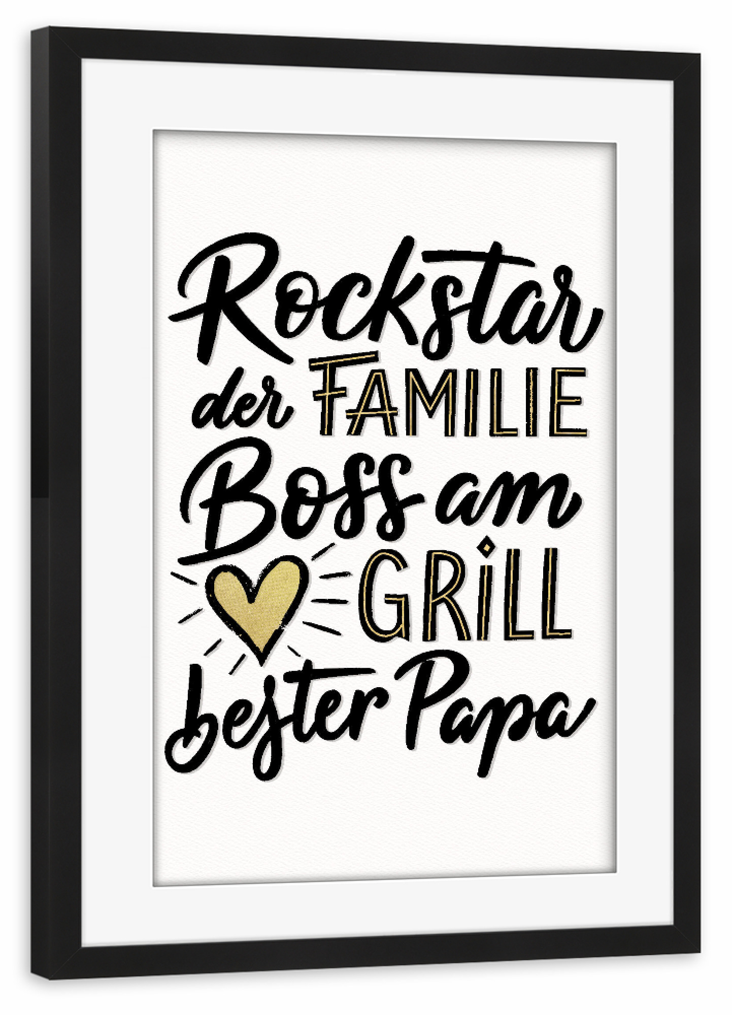 Poster mit Rahmen schwarz "Papa, Rockstar der Familie" artboxONE - Typografie,Liebe,Für Papa,Lustig