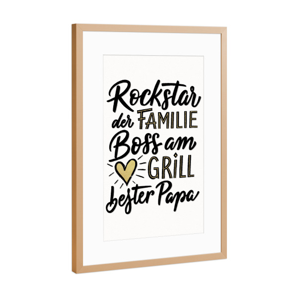 Poster mit Rahmen Kupfer "Papa, Rockstar der Familie" artboxONE - Typografie,Liebe,Für Papa,Lustig