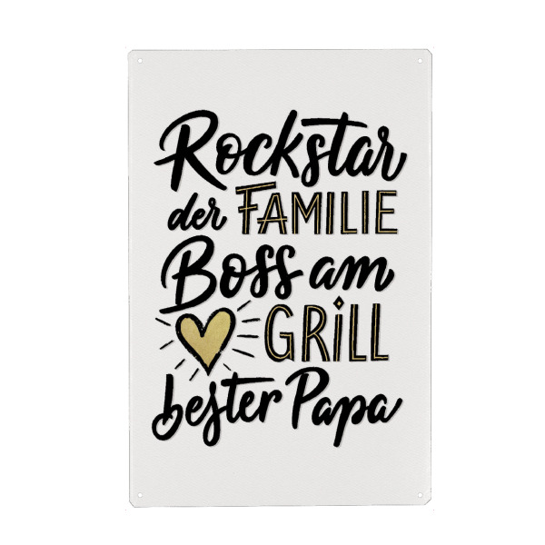 Metall Poster "Papa, Rockstar der Familie" artboxONE - Typografie,Liebe,Für Papa,Lustig