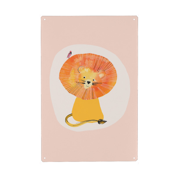 Metall Poster "Lisa Dolson - Löwe und Vogel" artboxONE - Für Kinder,Tiere,Comic