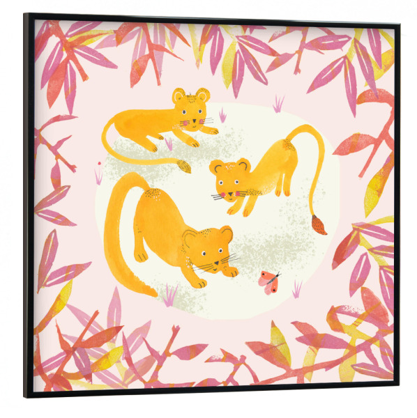 Poster mit schwarzem Rahmen 30x30 cm "Lisa Dolson - Freche Löwenkinder" artboxONE - Für Kinder,Tiere