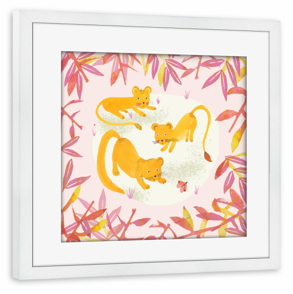 Poster mit Rahmen weiß "Lisa Dolson - Freche Löwenkinder" artboxONE - Für Kinder,Tiere