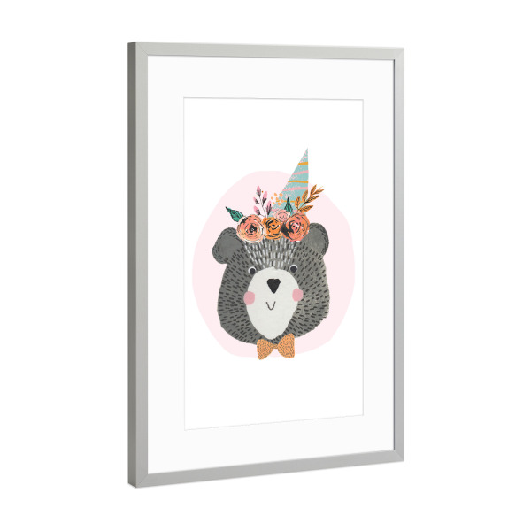 Poster mit Rahmen Silber "Lisa Dolson - Geburtstagsbär" artboxONE - Für Kinder,Tiere,Comic