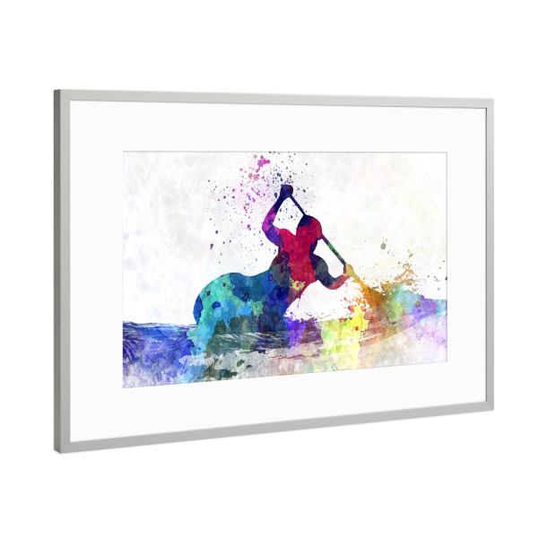 Poster mit Rahmen Silber "Young kayaker paddling" artboxONE - Sport
