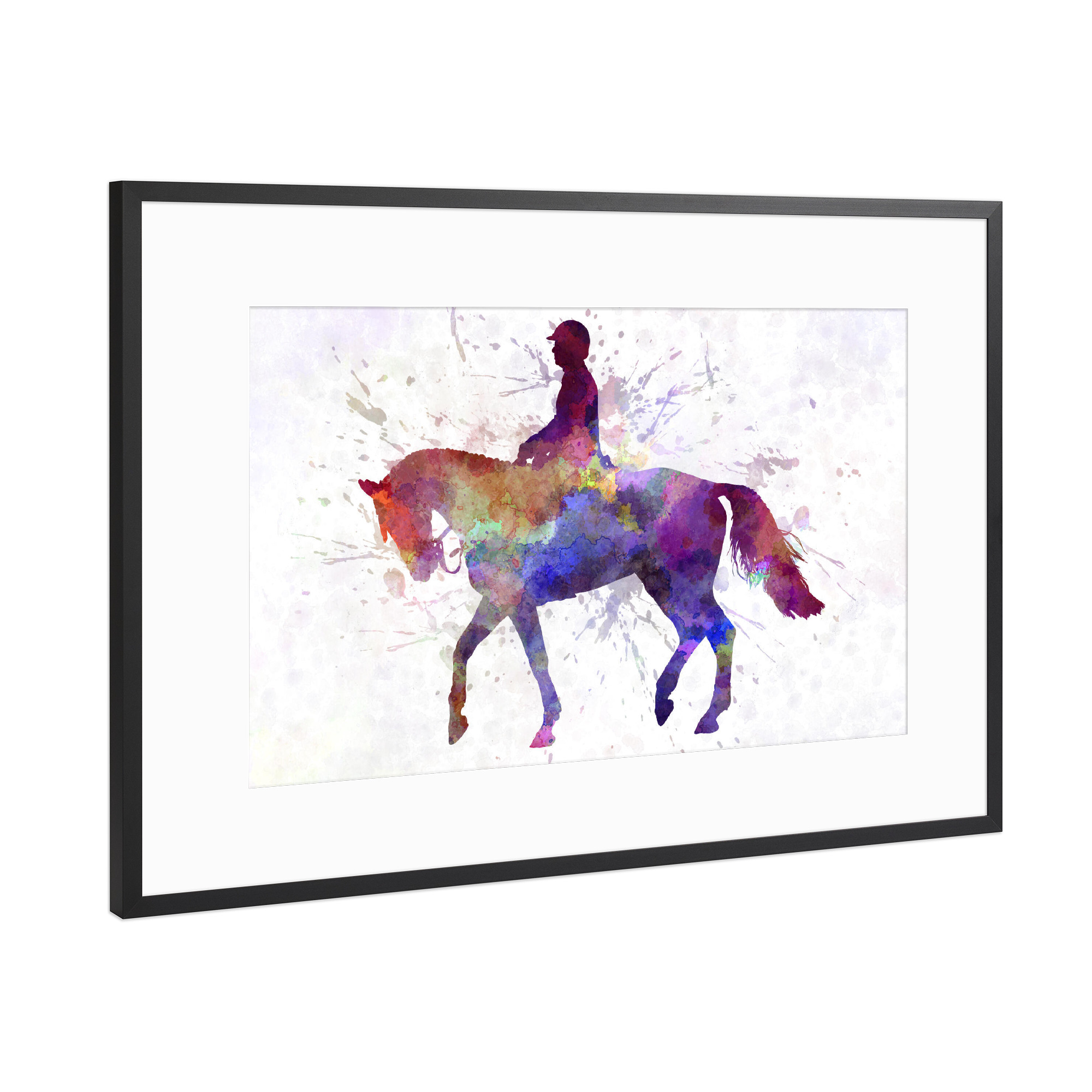 Poster mit Rahmen Schwarz (Metallic) "Horse show in watercolor-b" artboxONE - Sport