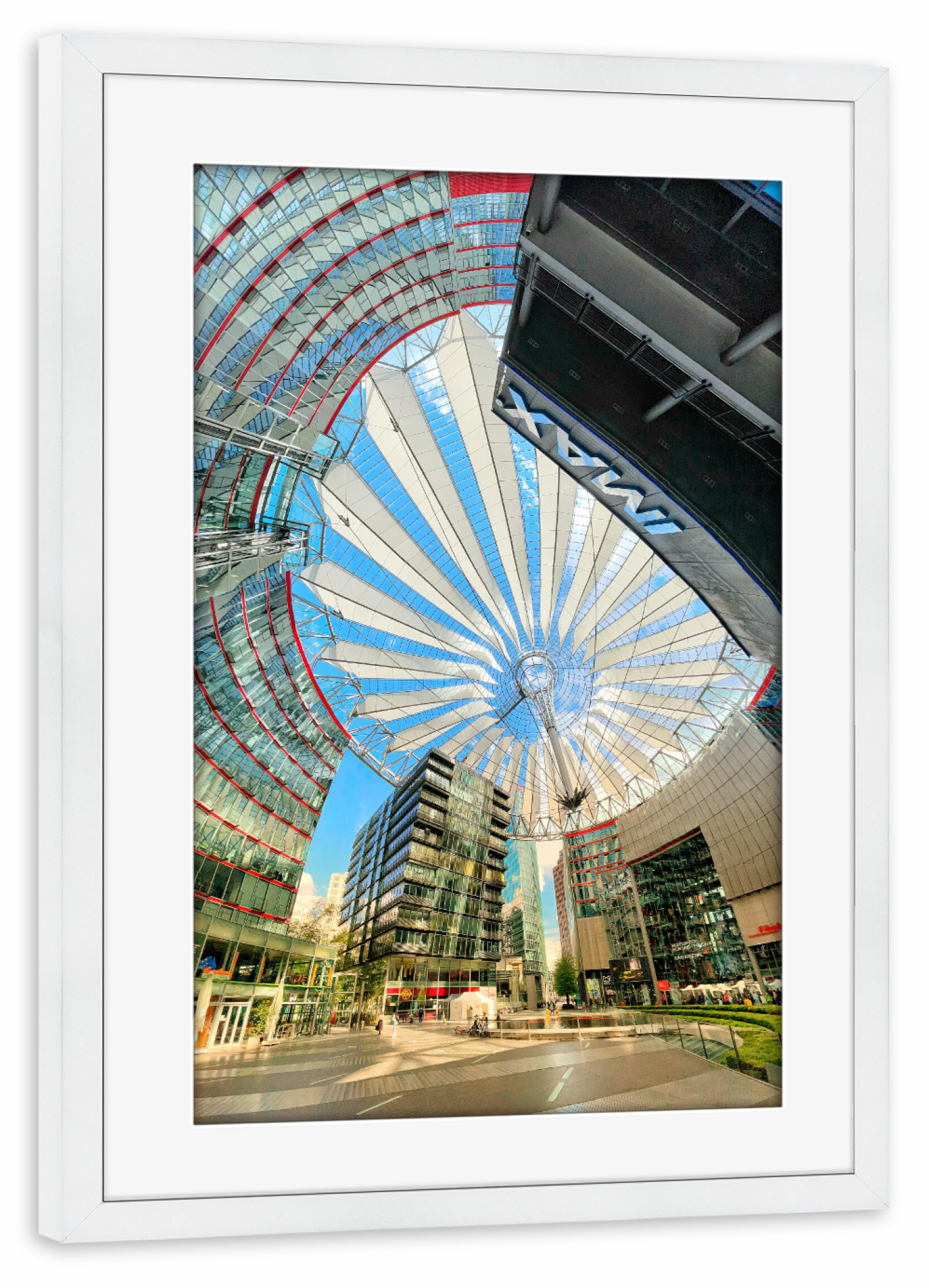 Poster mit Rahmen weiß "Mittendrin" artboxONE - Städte / Berlin,Architektur - Berlin,Sony center,Architektur,Architecture,Gebäude,Buildings