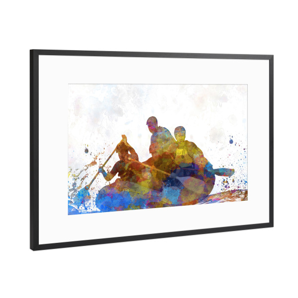 Poster mit Rahmen Schwarz (Metallic) "Rafting in watercolor-b" artboxONE - Sport