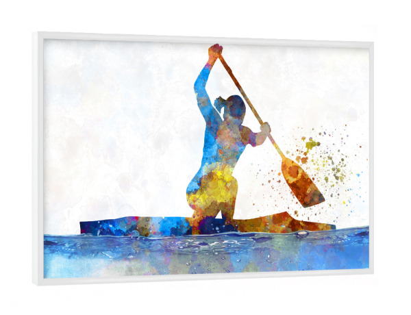 Poster mit weißem Rahmen "Female kayak athletes competing-b" artboxONE - Sport