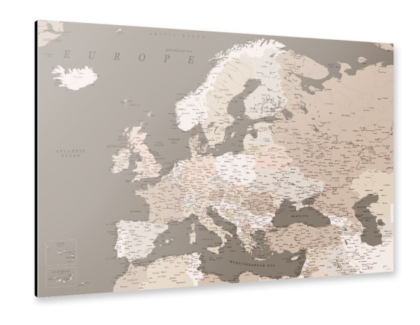 Alu-Dibond "Detailed map of Europe in brown" 30x20 cm artboxONE