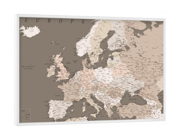 Poster mit weißem Rahmen "Detailed map of Europe in brown" artboxONE - Reise,Kartografie
