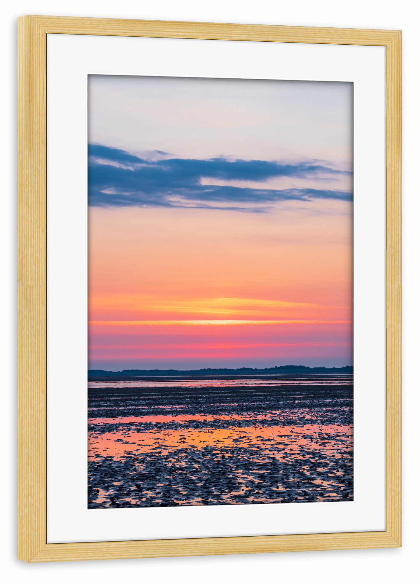 Poster mit Rahmen kiefer "Sonnenaufgang im Wattenmeer" artboxONE - Natur,Reise,Reise / Strand und Meer