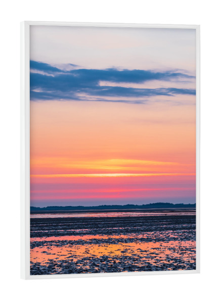 Poster mit weißem Rahmen "Sonnenaufgang im Wattenmeer" artboxONE - Natur,Reise,Reise / Strand und Meer