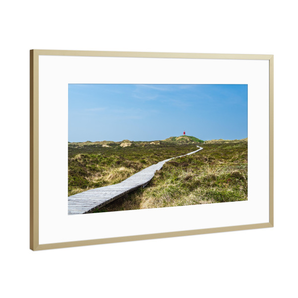 Poster mit Rahmen Gold "Bohlenweg zum Querfeuer" artboxONE - Natur,Reise,Architektur,Reise / Strand und Meer