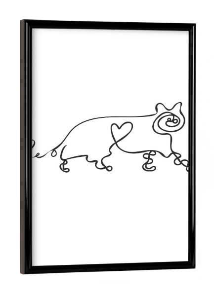 Poster mit schwarzem Rahmen "Katze Lineart für Katzenliebhaber" artboxONE - Schwarzweiß