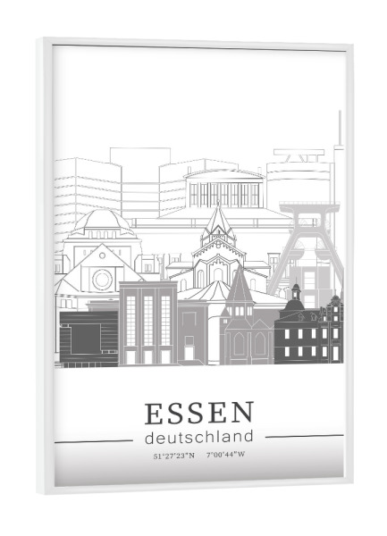 Poster mit weißem Rahmen "Essen skyline line art" artboxONE - Städte,Reise,Architektur,Kartografie