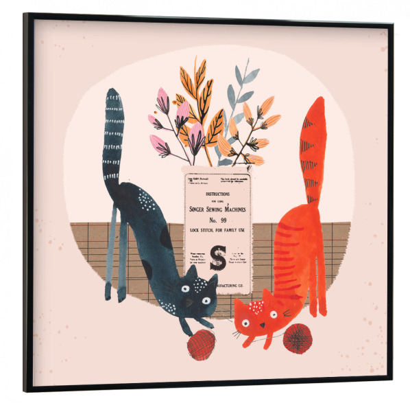 Poster mit schwarzem Rahmen 30x30 cm "Lisa Dolson - Zwei Katzen" artboxONE - Für Kinder,Tiere,Comic