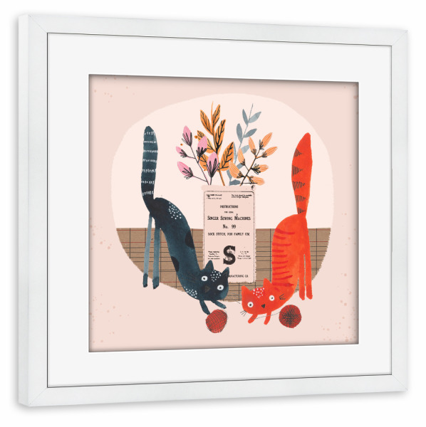 Poster mit Rahmen weiß "Lisa Dolson - Zwei Katzen" artboxONE - Für Kinder,Tiere,Comic