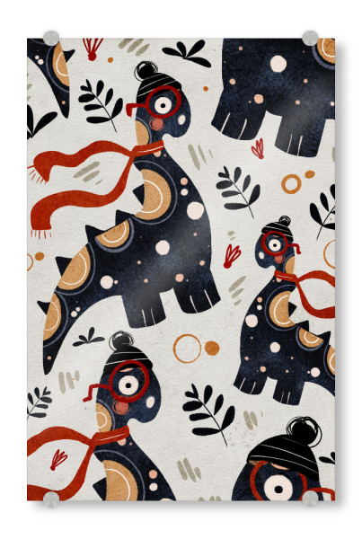 Acrylglasbild "Nelli Suneli - Dinos im Winter" artboxONE - Für Kinder,Tiere,Comic,Lustig