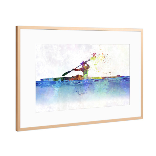Poster mit Rahmen Kupfer "Young man paddling in kayak" artboxONE - Sport