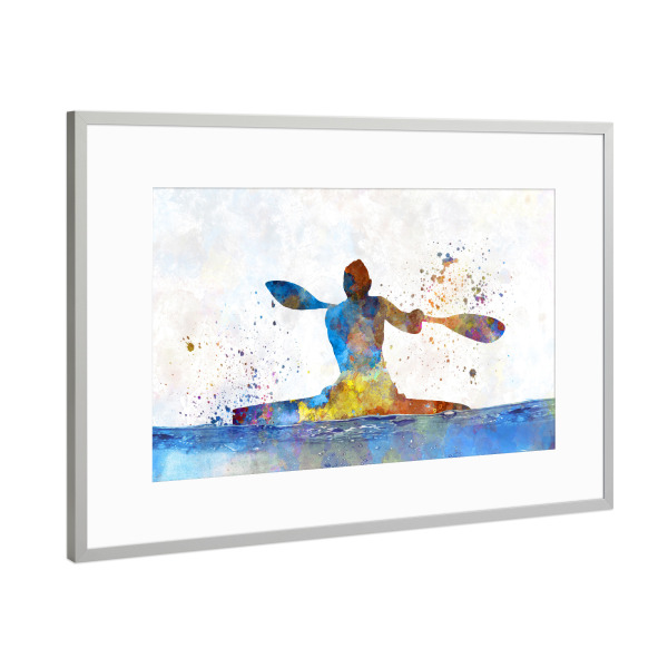 Poster mit Rahmen Silber "Female kayak athletes competing-c" artboxONE - Sport