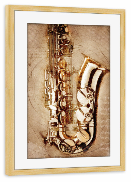 Poster mit Rahmen kiefer "Saxophone music instrument" artboxONE - Musik - Sax,Saxophon,Saxophone,Music,Music instrument,Musik