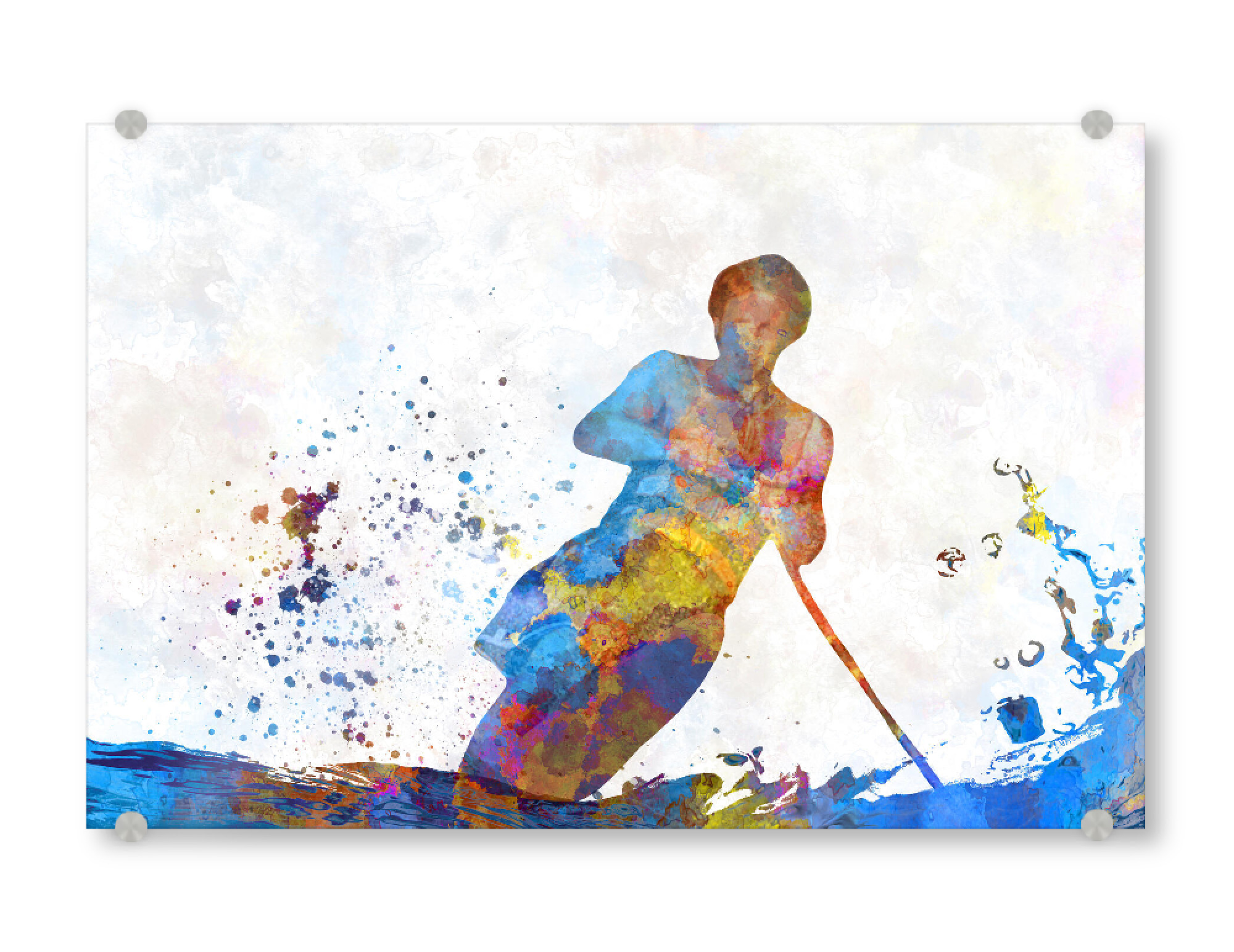 Acrylglasbild "Water skiing in watercolor-b" artboxONE - Sport - Sport,Sports,Color,Ski,Waterski,Jump,Colorful,Water,Bunt,Wasserski
