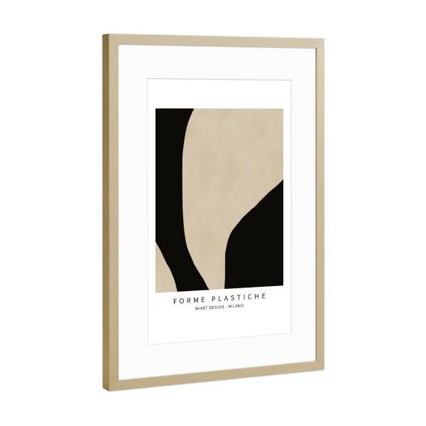 Poster mit Rahmen Gold "FORME PLASTICHE IN BLACK AND BEIGE" artboxONE - Abstrakt,Geometrie