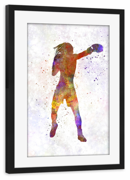 Poster mit Rahmen schwarz "Woman boxer boxing kickboxing-c" artboxONE - Sport