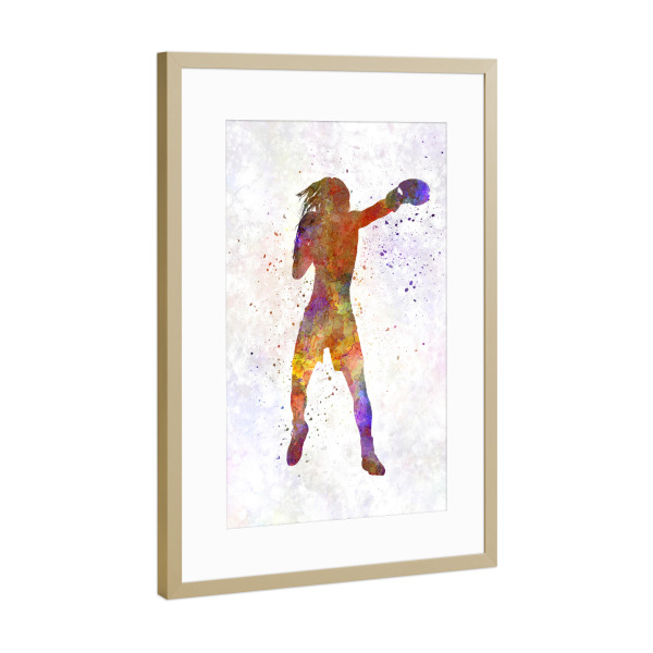 Poster mit Rahmen Gold "Woman boxer boxing kickboxing-c" artboxONE - Sport