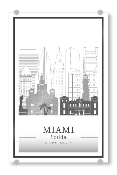 Acrylglasbild "Miami skyline line art" artboxONE - Städte,Reise,Architektur,Kartografie