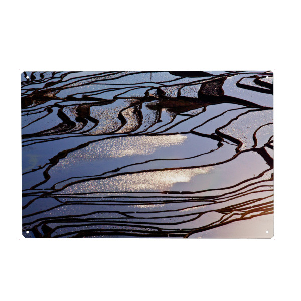 Holzbild "Blauer Morgen" artboxONE - Natur,Reise / Asien - Asien,Reisterrassen,Wasser morgenlicht,Spiegelung,Water,Asia,Natur,Nature