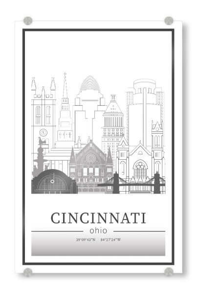 Acrylglasbild "Cincinnati skyline line art" artboxONE - Städte,Reise,Architektur,Kartografie
