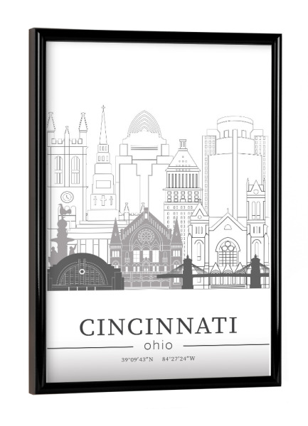 Poster mit schwarzem Rahmen "Cincinnati skyline line art" artboxONE - Städte,Reise,Architektur,Kartografie