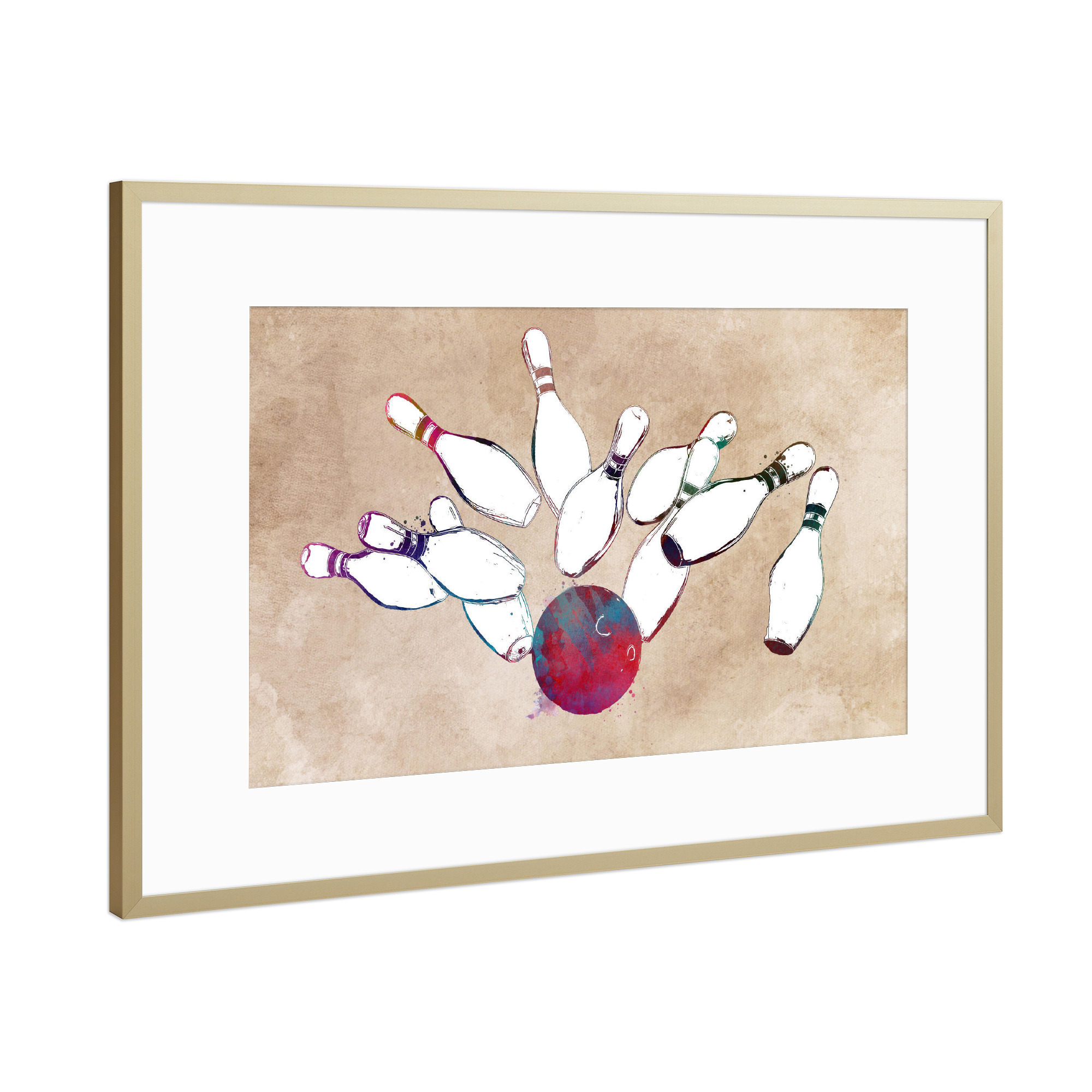Poster mit Rahmen Gold "Bowling sport game" artboxONE - Sport - Bowling,Bowl,Bowler,Sport,Sports,Ball,Skittles,Game