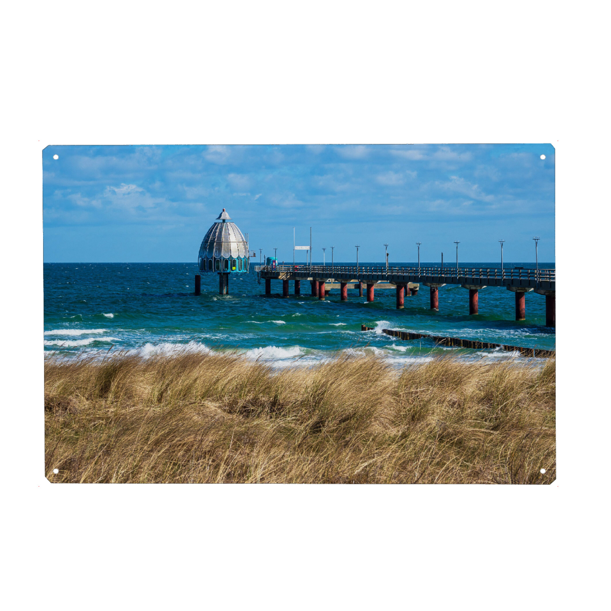 Metall Poster "Meer, Dünengras und Seebrücke" artboxONE - Natur,Reise,Architektur,Reise / Strand und Meer