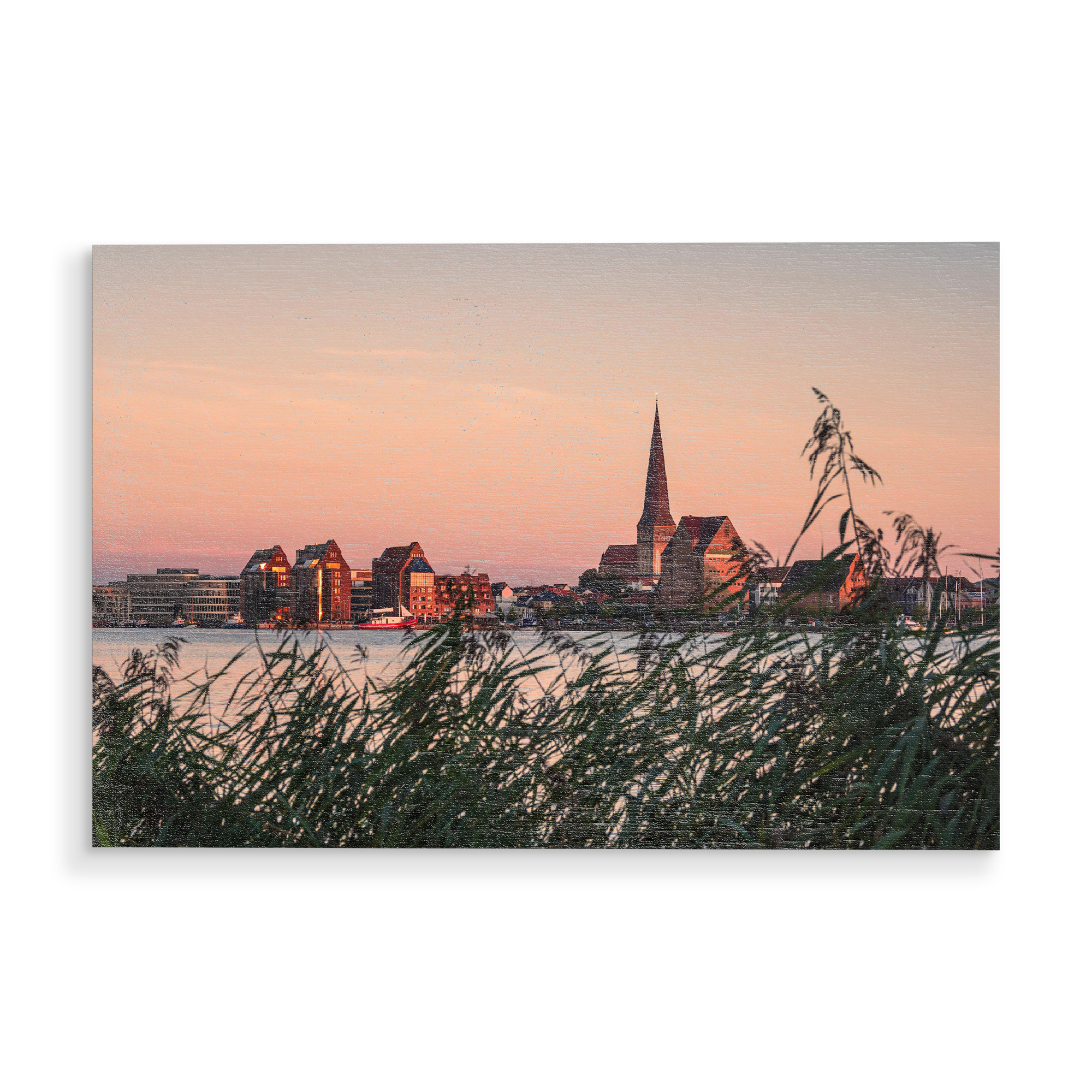 Holzbild "Schilf und Rostock" artboxONE - Natur,Reise,Architektur,Städte / Weitere